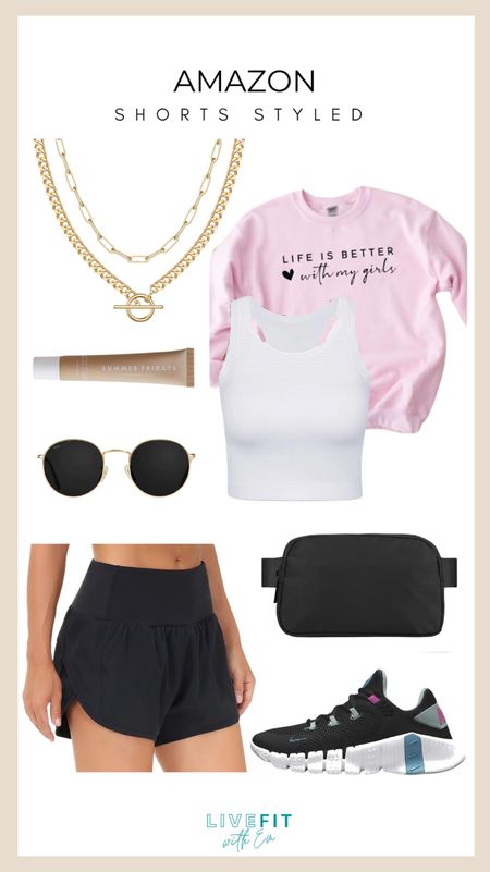 Looking for the perfect blend of comfy and chic? Check out these must-have Amazon finds that are styling up the shorts game! From the cozy statement sweatshirt that celebrates your girl gang, to the versatile black shorts and white tank combo, accessorize with trendy gold necklaces and sunnies for that effortlessly cool vibe. Add a sleek crossbody bag and finish off with a pair of stylish kicks to take you from brunch to a casual hangout. #AmazonFinds #ShortsSeason #CasualChic #StyledOutfit

#LTKfindsunder50 #LTKSeasonal #LTKstyletip