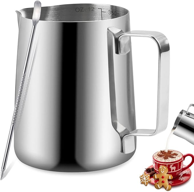 Stainless Steel Espresso Milk Frothing Pitcher - 12OZ/350ML Coffee Milk Frother Cup with Decorati... | Amazon (US)
