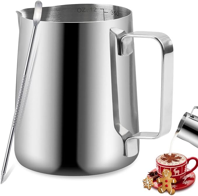 Milk Frothing Pitcher, Stainless Steel Espresso Milk Frothing Pitcher 12OZ/350ML Coffee Milk Frot... | Amazon (US)