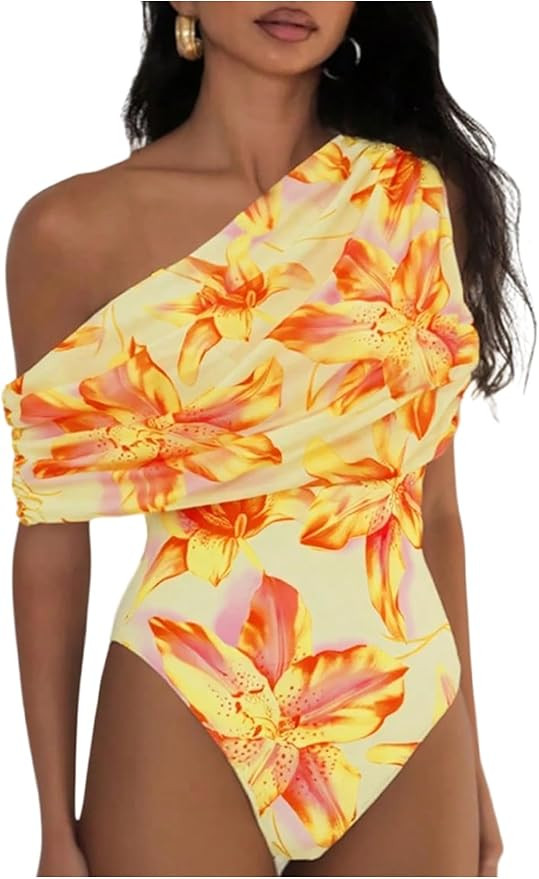 SHENHE Women's Floral One Piece Swimsuit Tummy Control One Shoulder Ruched Bathing Suit | Amazon (US)