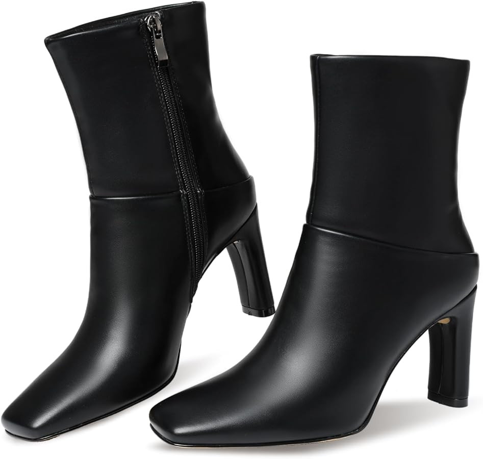 Ankle Boots for Women Square Toe Short Boots Side Zipper Low Heel Ankle Booties Fashion Comfort D... | Amazon (US)