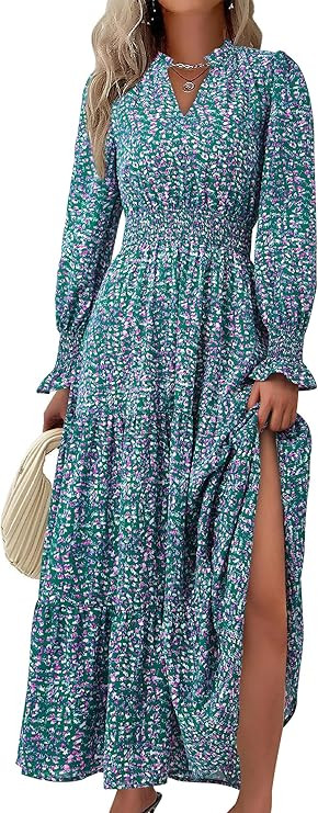 PRETTYGARDEN Women's Floral Maxi Dress 2026 Fall Long Sleeve V Neck A Line Long Flowy Spring Part... | Amazon (US)