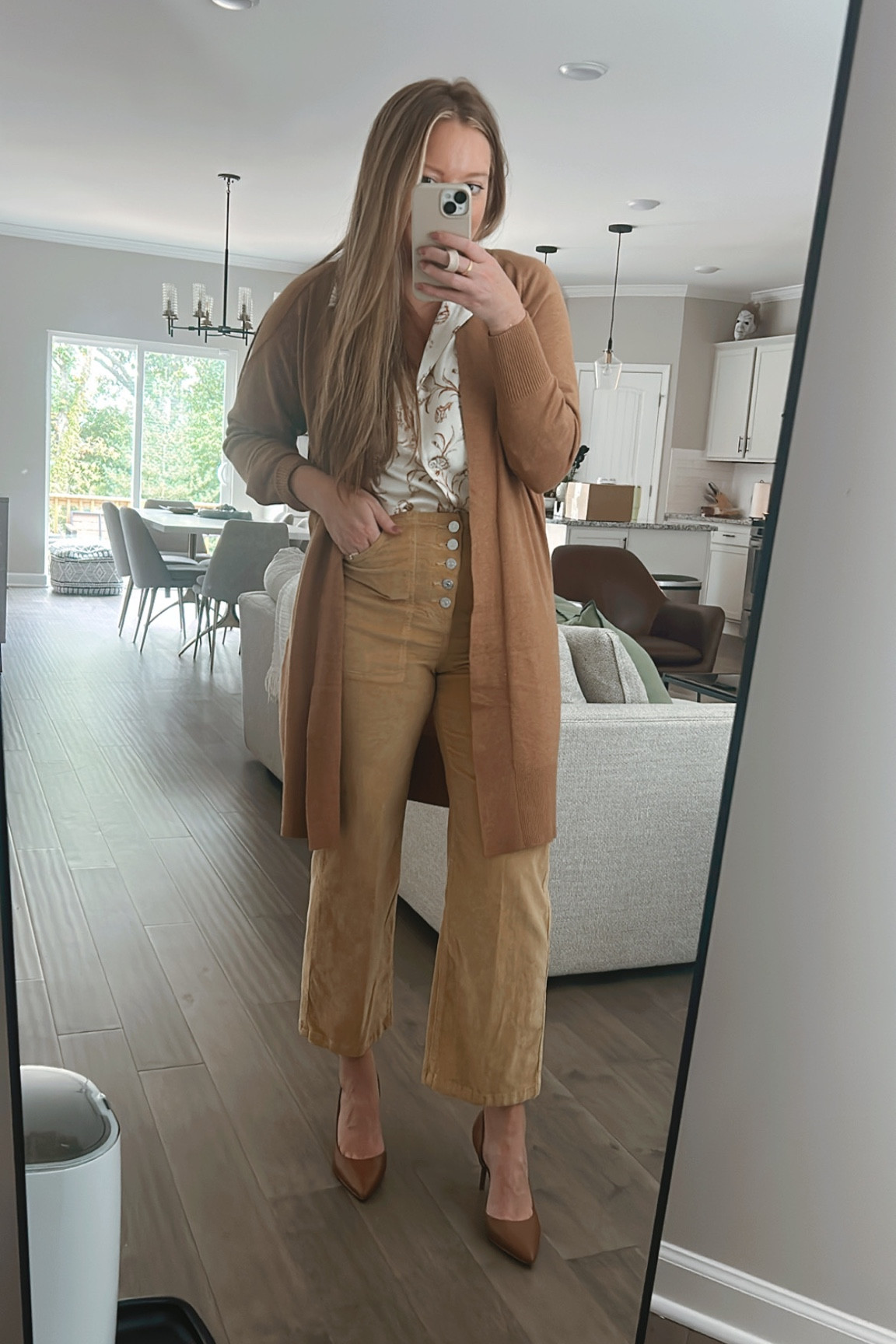 Corduroy pants - if I’m between, size down! I’m wearing a 28
Fall floral top - wearing a small
Brown long cardigan - wearing a M
Mules - size up 1/2 size - wearing an 8
Platform sandals - tts wearing a 7.5
Pumps - wearing a 7 

#LTKSeasonal #LTKshoecrush #LTKworkwear