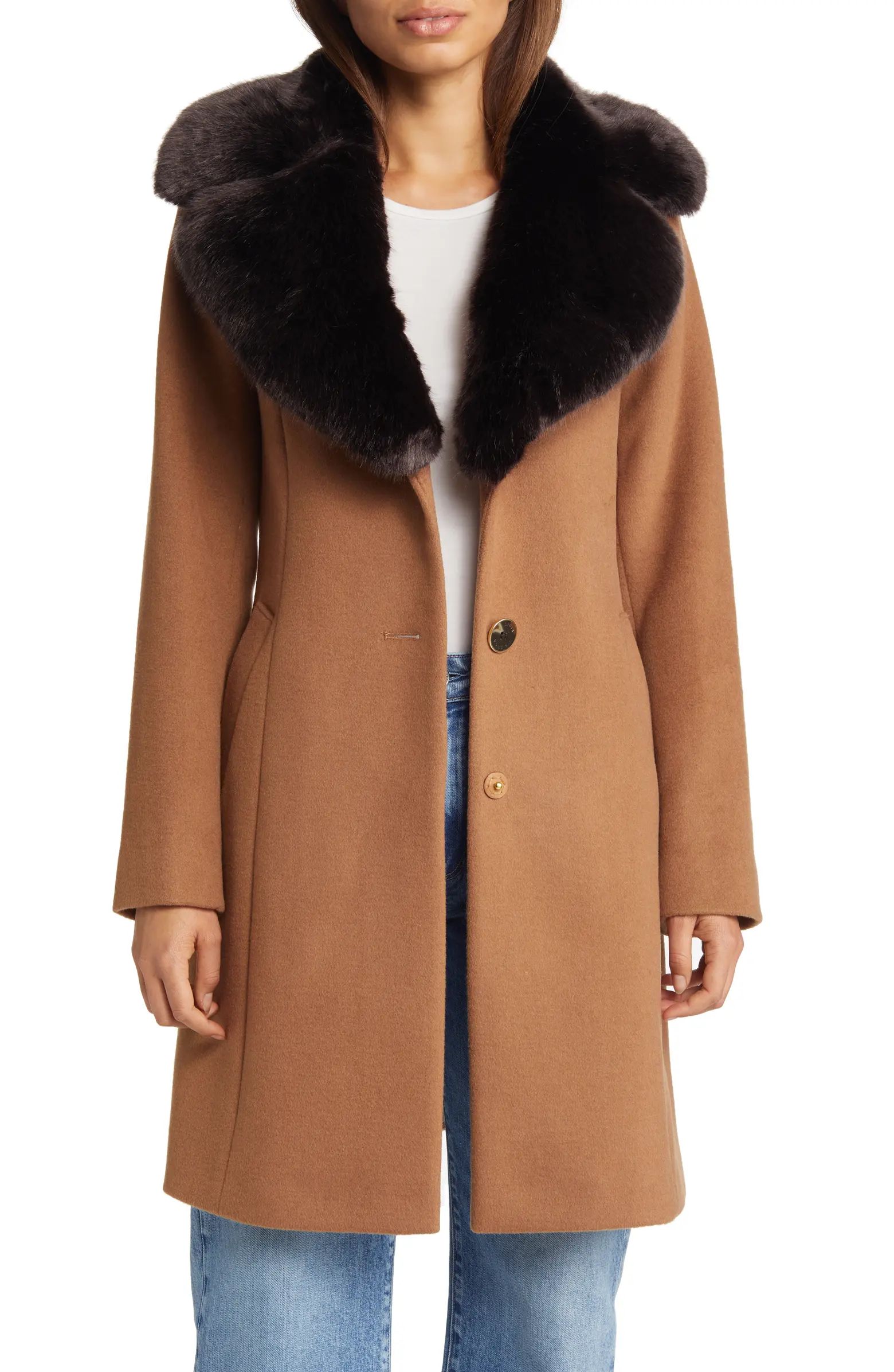 Via Spiga Faux Fur Collar Wool Blend Coat | Nordstrom | Nordstrom