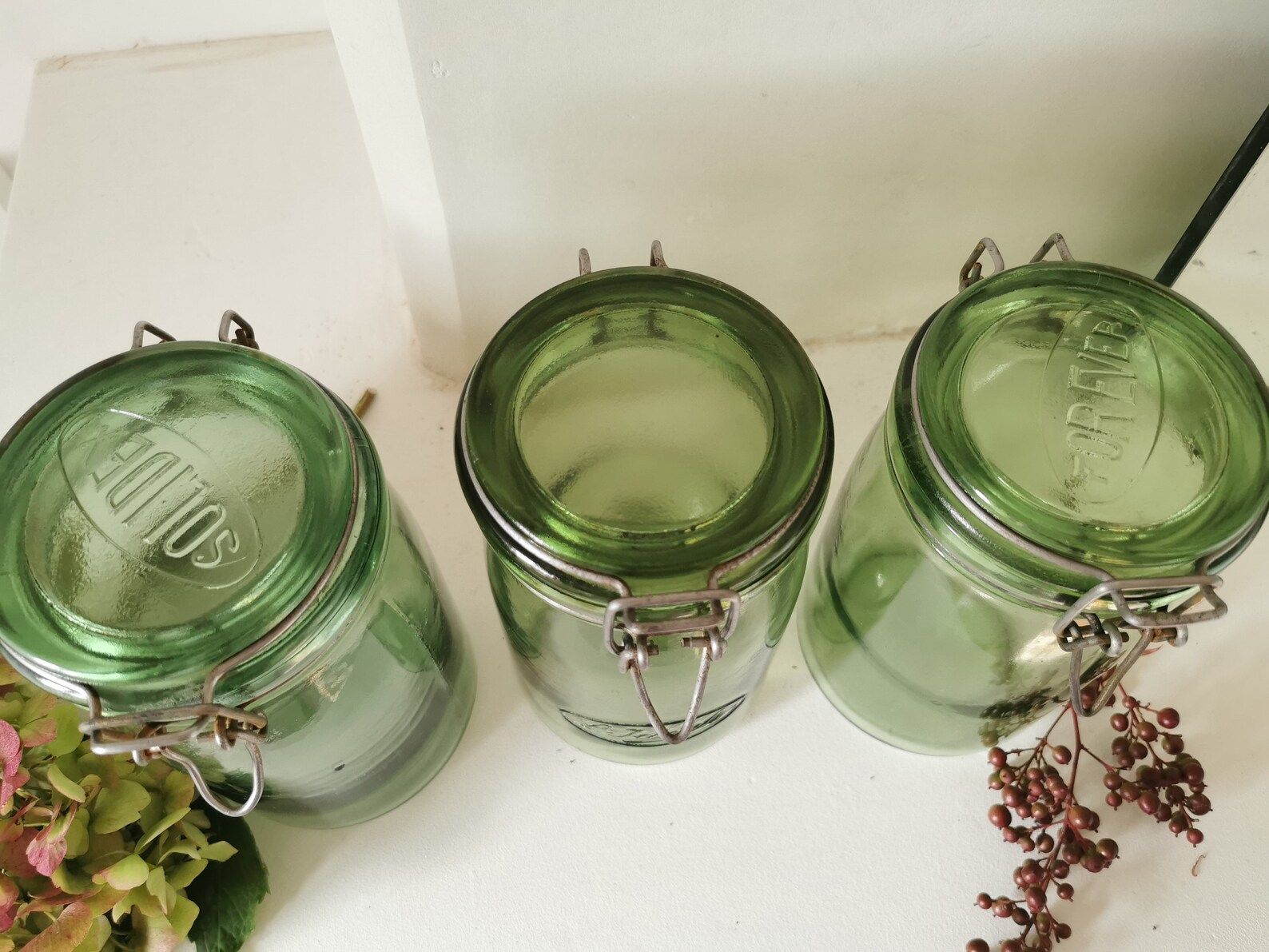 French Vintage Green Glass Canning Jars, Vintage Storage Jars, Green Glass Vases | Etsy (US)