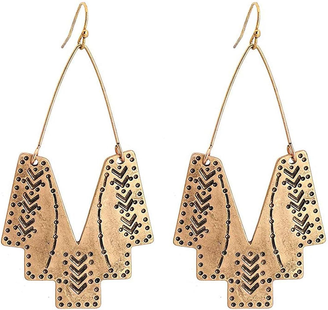 Zealmer Gold Geometric Earrings Statement Vintage Boho Ethnic Earrings Hollow Out Fan Shape Dangl... | Amazon (US)