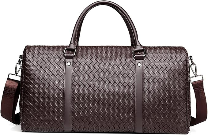 Leather Travel Duffle Bag for Men, Woven Carry On Weekender Overnight Bags for Business Sports Gy... | Amazon (US)