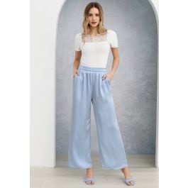 Satin Finish Pull-On Pants in Blue | Chicwish