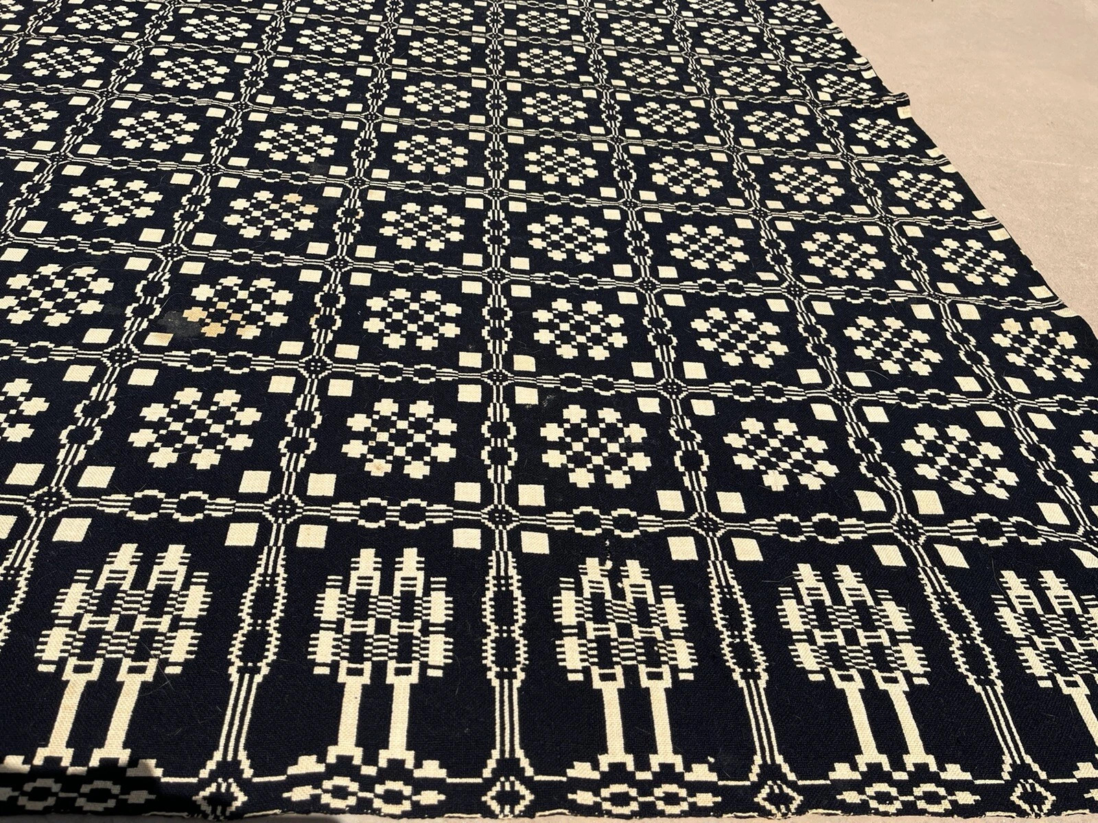 Antique Blue White Woven Bed Coverlet  84" x 76" Blanket Bedspread Jacquard  | eBay | eBay US