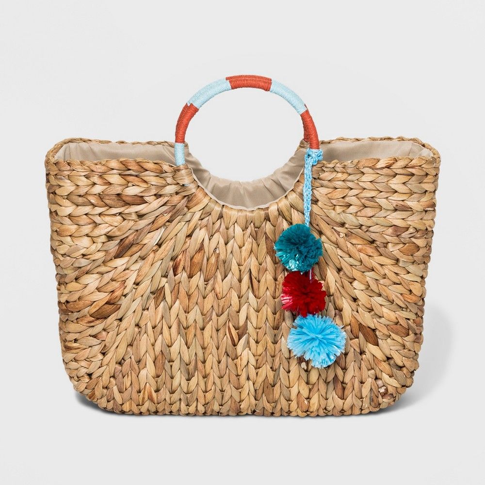 Circle Handle Straw Tote Handbag - A New Day Natural, Brown | Target