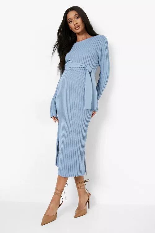 Maternity Belted Midi Dress | Boohoo.com (US & CA)