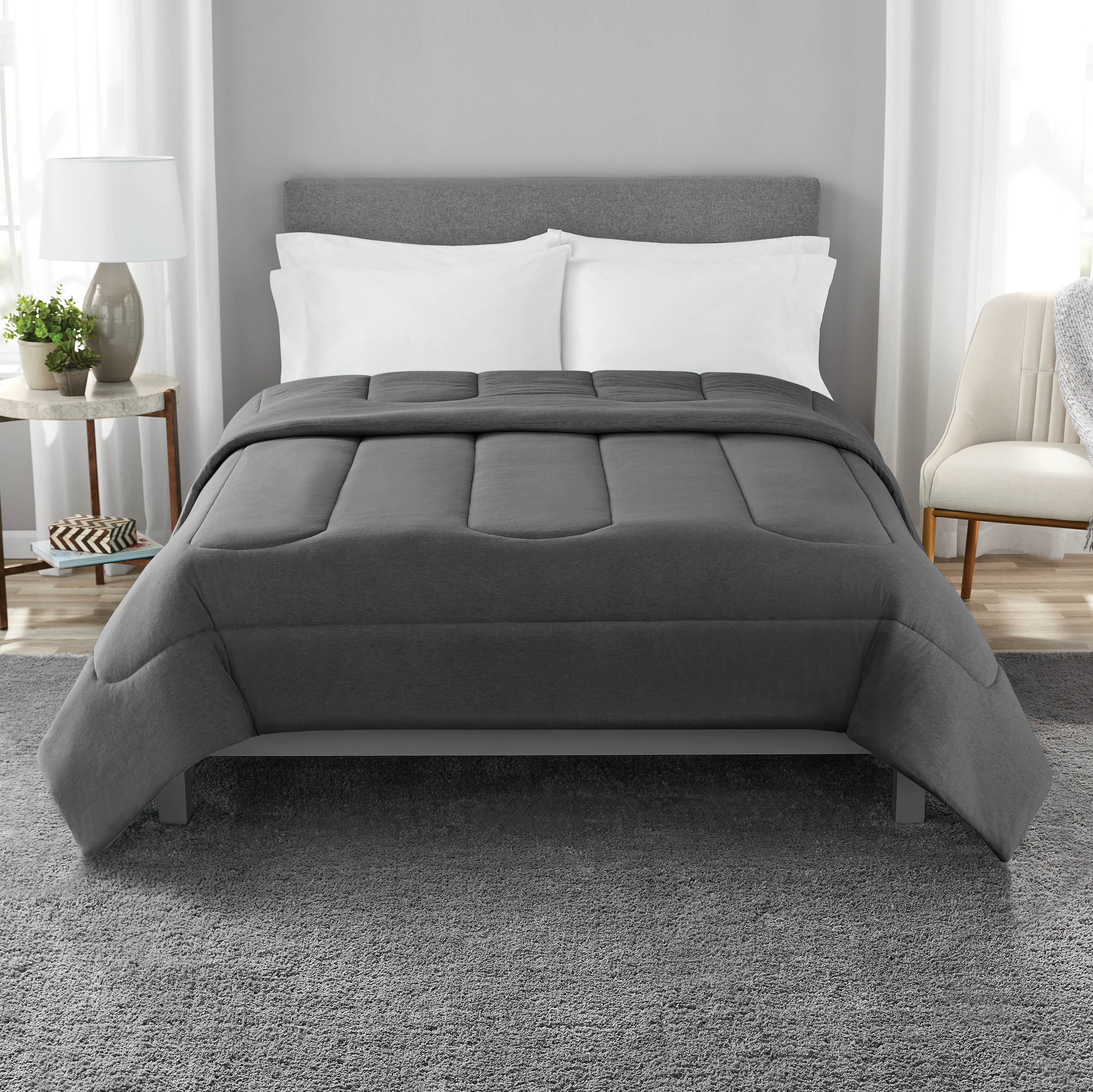 Mainstays Jersey Knit Comforter, Full/Queen, Charcoal | Walmart (US)