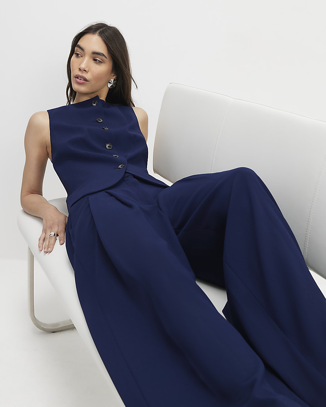 Navy Wide Leg Trousers | River Island UK & IE