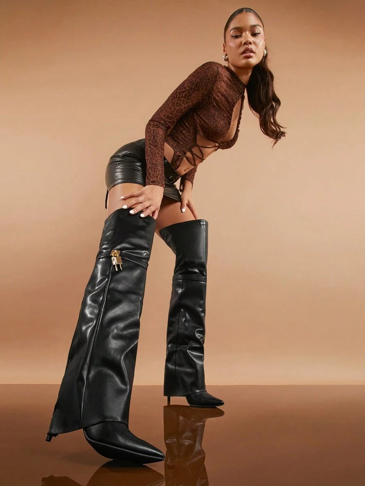 SHUZIA Folded Over The Boot With A Strap And Ornament Holiday Vacay Vibe For And Summer Shoes Spring Shoes Spring Break Easter | SHEIN