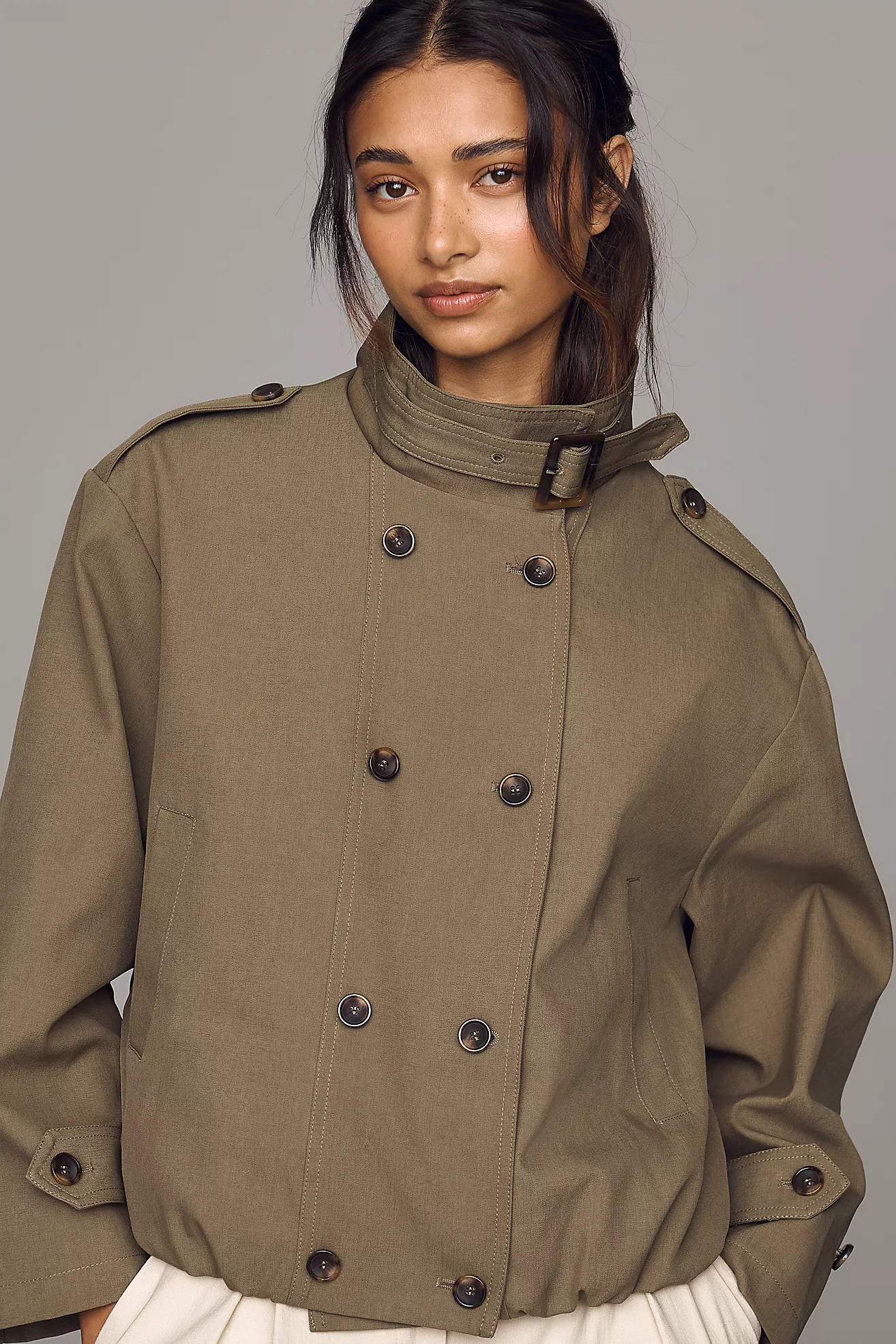 Maeve Double-Breasted Short Trench Coat | Anthropologie (US)