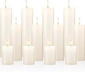 4 Sets 12 Pieces Ivory Pillar Candles Dripless Unscented Candles Paraffin Wax Tall Candles for Re... | Amazon (US)