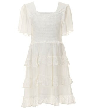 Big Girls Short Sleeve Square Neck Smocked Tiered Dress | Dillard's