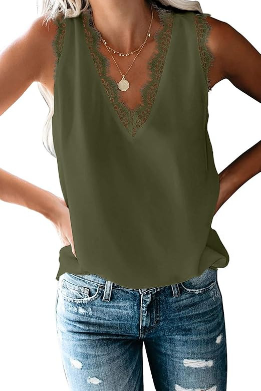 lime flare Dressy Cami Tank Tops Fashion Eyelash Lace Camisole | Amazon (US)