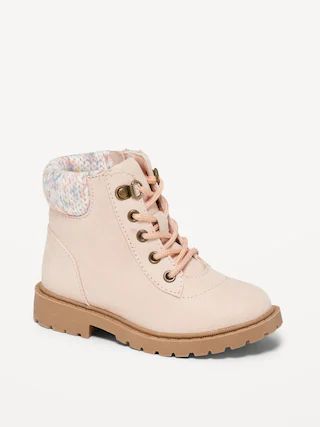 Faux-Suede Sweater-Cuff Lace-Up Boots for Toddler Girls | Old Navy (US)