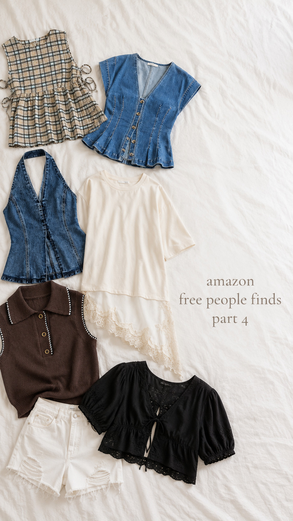 amazon free people finds part 4 🤍✨ this round is giving effortless cool girl, boutique-inspired, and free people vibes for less. obsessed with the plaid top, denim vests, lace details, sweater vest, and easy pieces that make a basic outfit feel so much more styled. perfect for coffee runs, weekend plans, casual summer outfits, vacation, and college girl style. comment “free people” and i’ll send the links 🫶

#amazonfinds #amazonfashion #freepeopleinspired #freepeopledupes #fpinspired #fpvibes #amazonfavorites #coolgirlaesthetic #cleangirlaesthetic #collegegirlstyle #summeroutfits #casualoutfits #boutiquefinds #ltkfinds #affordablefashion
 

 #LTKgrwm #LTKootd #LTKU