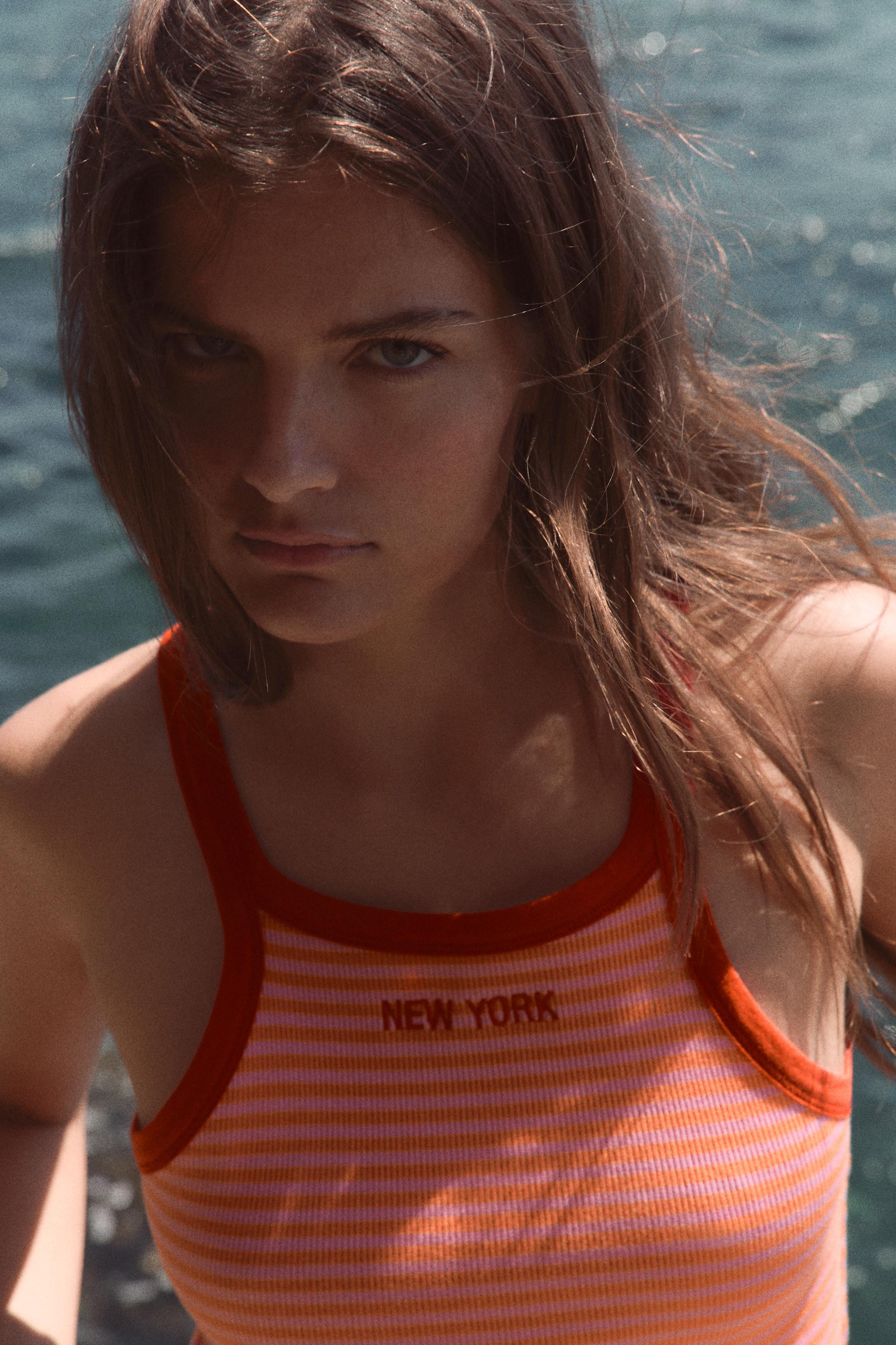 STRIPED PIPING TEXT TOP | Zara US