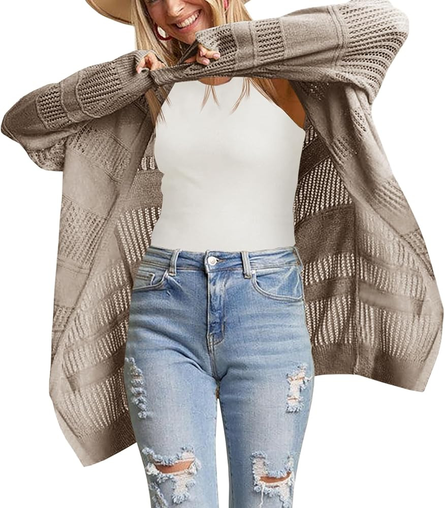 Saodimallsu Womens Summer Lightweight Cardigans Crochet Knit Boho Open Front Long Sleeve Loose Sw... | Amazon (US)