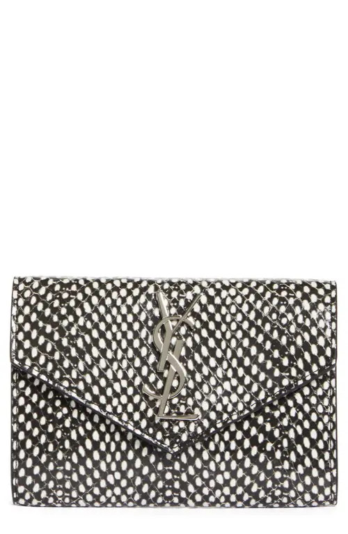 Saint Laurent Monogram Python Embossed Envelope Wallet in Black at Nordstrom | Nordstrom