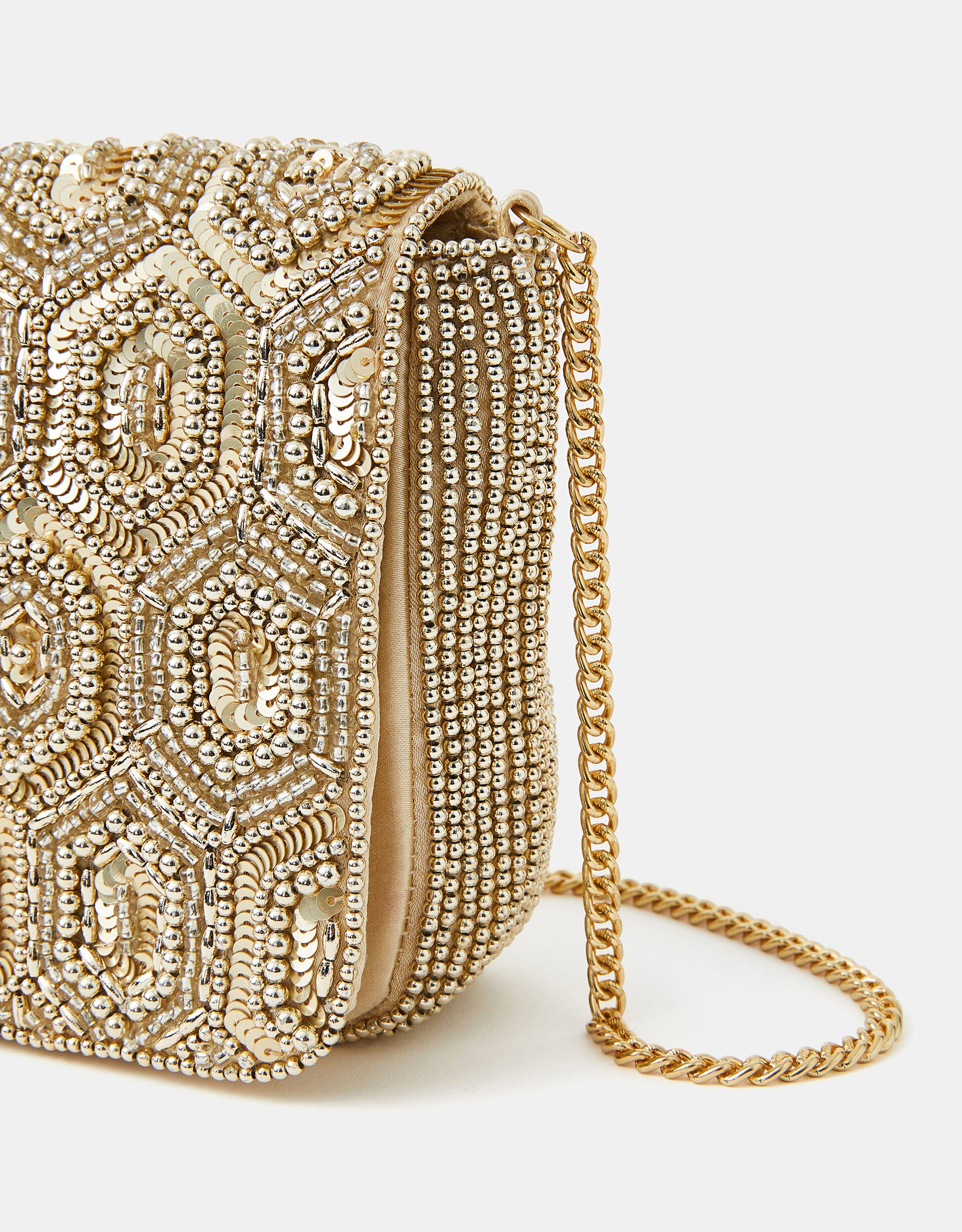 Embellished Fold Over Clutch Bag Gold | Accessorize (Global)