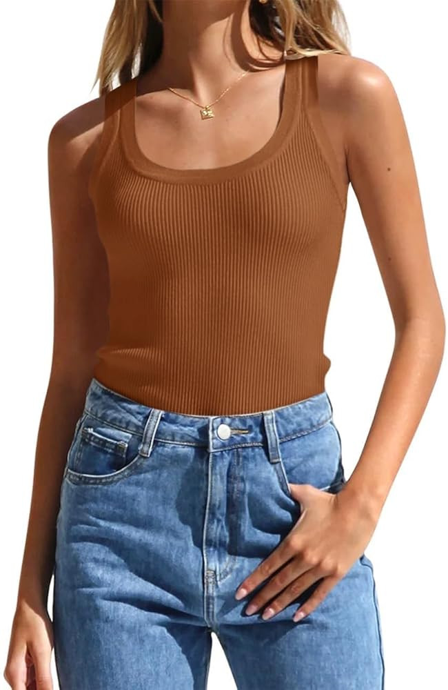 materasu Women Ribbed Tank Tops Knit Square Neck Sleeveless Shirts Summer Casual Basic Tanks | Amazon (US)