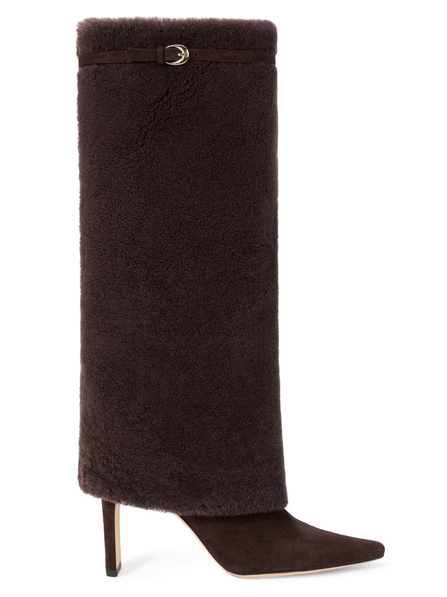 Staud Wally 90MM Shearling Foldover Boots | Saks Fifth Avenue | Saks Fifth Avenue