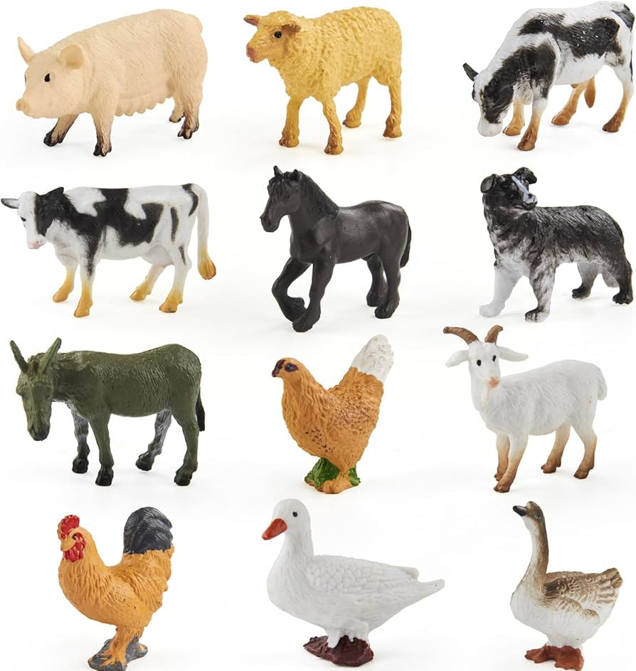 Realistic Farm Animal Toys 12pcs Plastic Kids Animal Figurines for Kids 3+ Years Birthday Cake To... | Amazon (US)