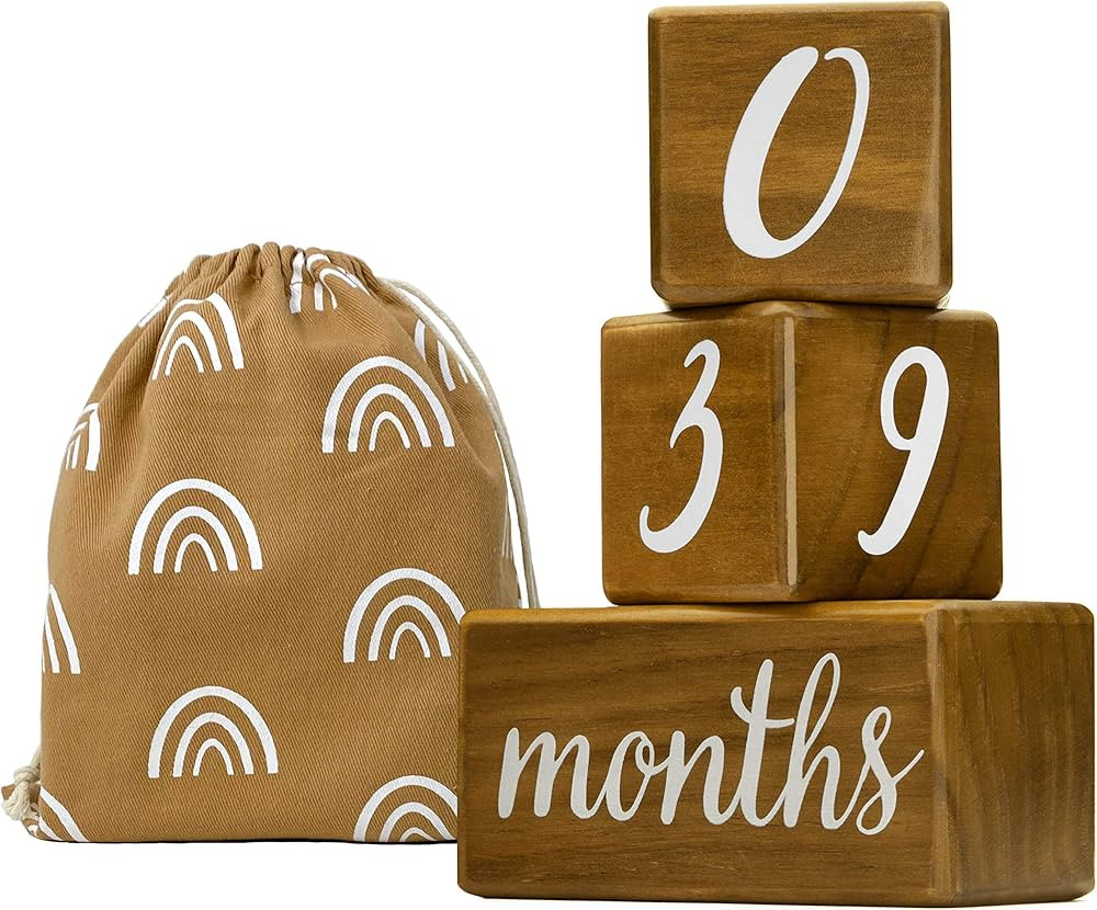 Pondering Pine Baby Milestone Blocks - Natural Pine Wood with Weeks Months Years Grade - Mileston... | Amazon (US)