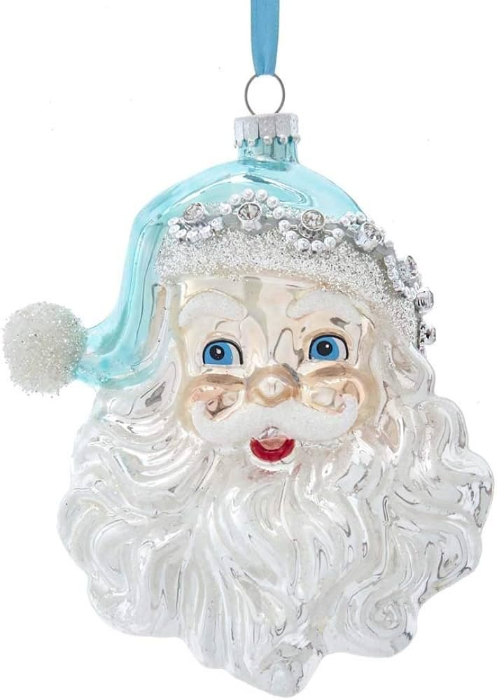 The Bridge Collection Silver & Blue Glass Santa Ornament - Classic Santa Claus Head Christmas Orn... | Amazon (US)