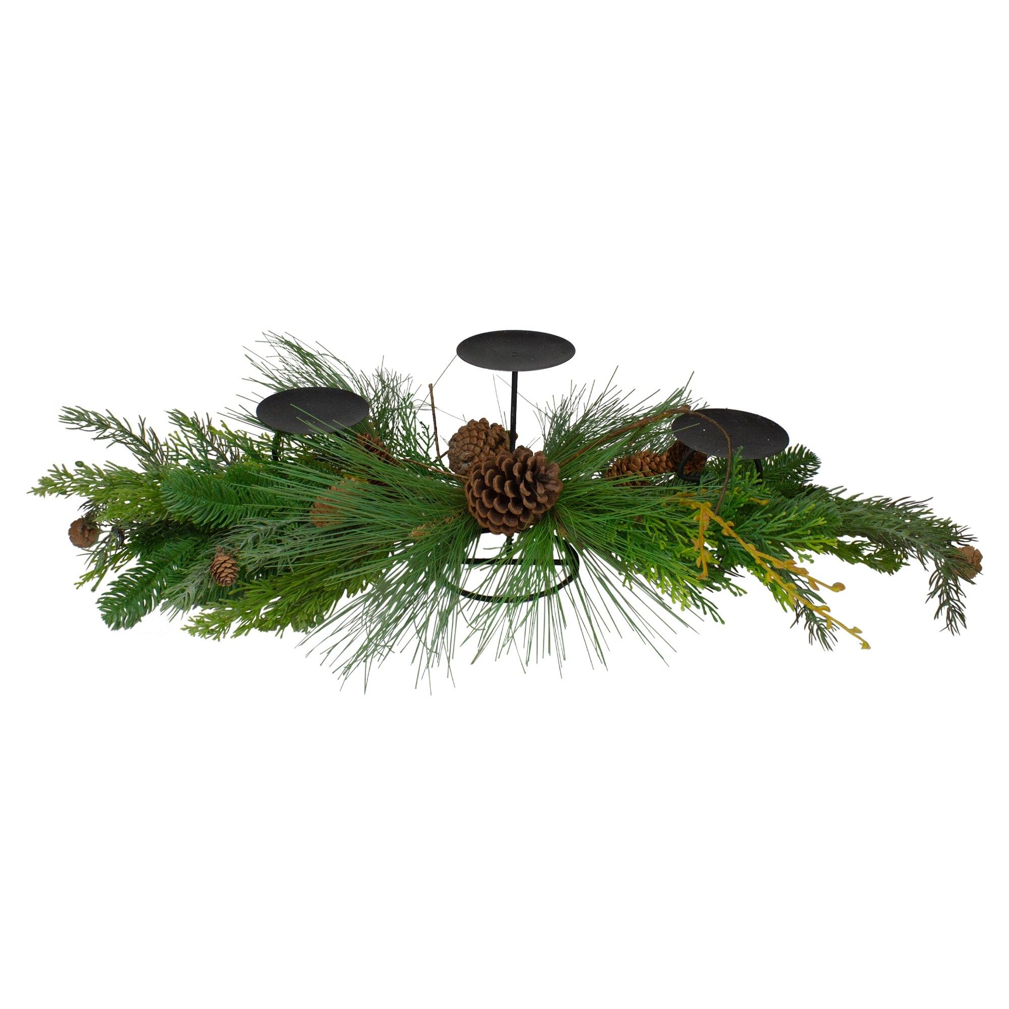 32" Brown Green Artificial Pine Needle Christmas Candle Holder | Bed Bath & Beyond