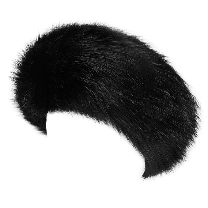 Aiphamy Winter Fluffy Faux Fur Headband Hat Ear Warmer Head Wrap Head Warmer for Women (Black) | Amazon (US)