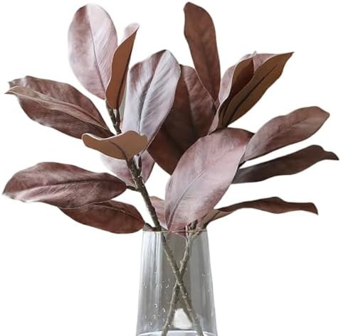3 Pcs Fall Magnolias Leaves Artificial Plant, Fake Magnolia Leaves Branches Autumn Brown Faux Gre... | Amazon (US)
