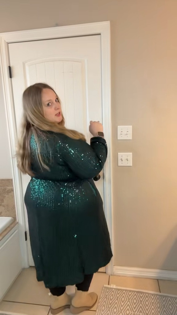 Plus size girls will shine at the holiday parties 💚 the sparkle on this omg.
green sequin dress, holiday sequin dress, plus size party dress, Bloomchic dress, curve friendly dress, midsize fashion, flattering wrap dress, sparkly holiday outfit, winter party outfit, comfy sequin dress

#LTKMidsize #LTKHoliday #LTKPlusSize