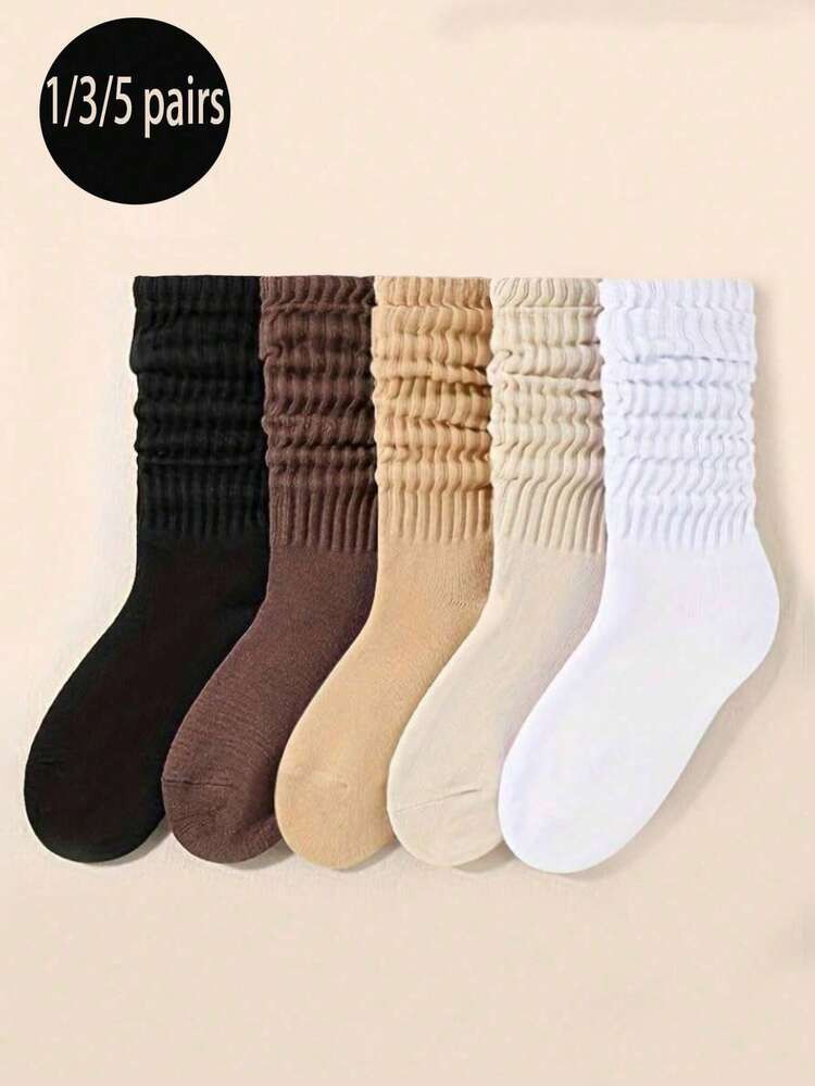 1/3/5 Pairs Merrald Color Women Knee High Socks, Casual Daily Wear Layered Socks, Autumn/Winter Knitted Socks, Slouch Socks, Unisex Soft Knit Boots Socks, Solid Color Compression Socks, Bubble Socks, Challenge Socks, Warm & Breathable Socks, Suitable For Halloween, Christmas, Christmas Gifts | SHEIN