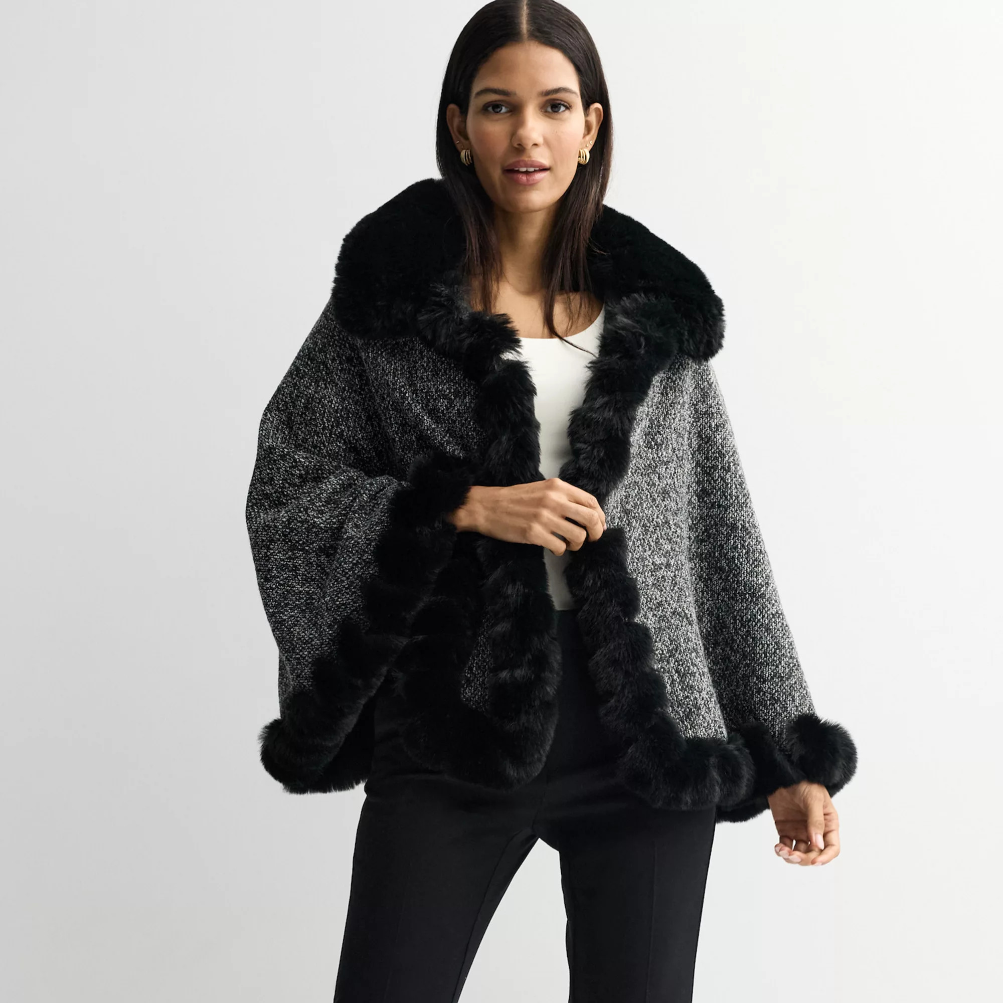 Women's Nine West Faux Fur Trimmed Cape | Kohl's