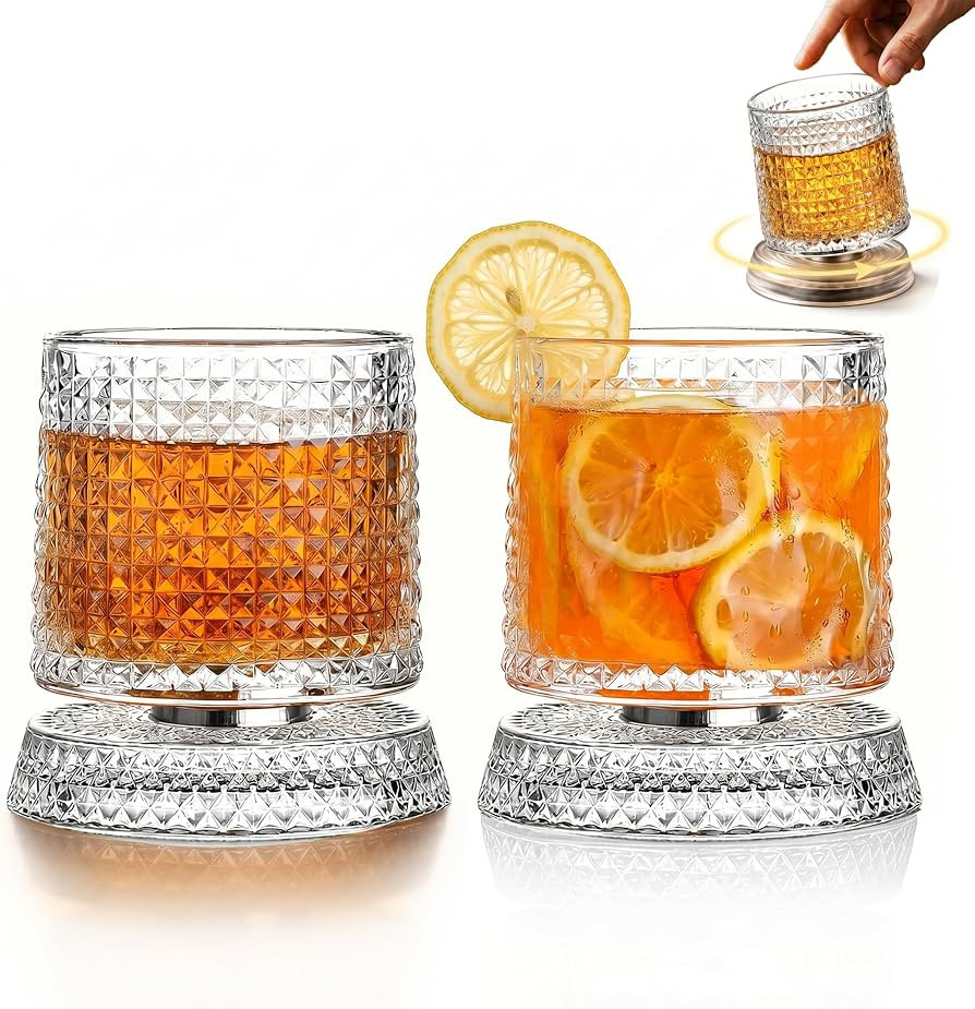 Rotating Whiskey Glass 360 Degree Spinning Crystal Whiskey Glasses Set of 2 | Amazon (US)