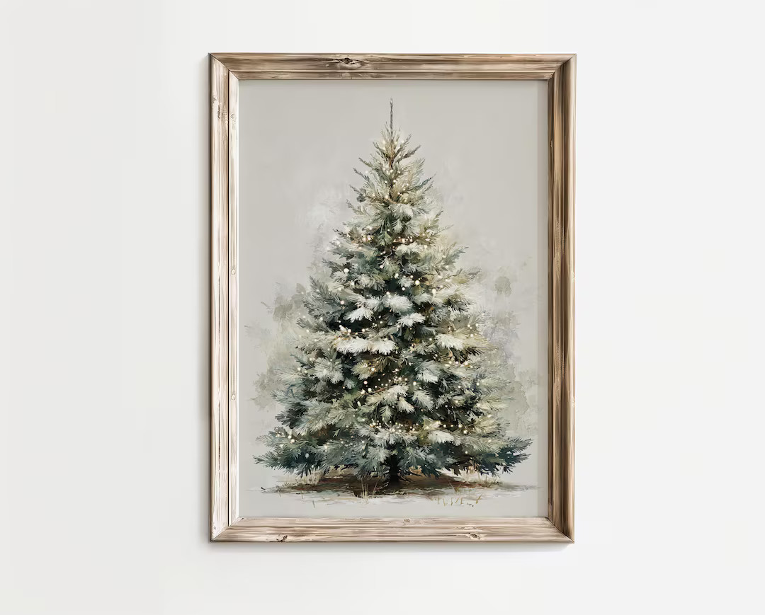 Vintage Christmas Tree Print, Christmas Decor Printable Wall Art, Moody Natural Antique Holiday W... | Etsy (US)