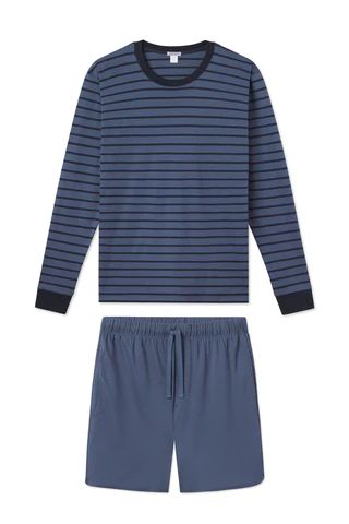 Men's Pima Long-Short Set in Ocean Blue Stripe | Lake Pajamas