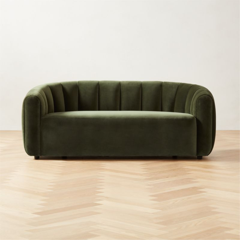 Fitz Modern Channeled Green Velvet Loveseat + Reviews | CB2 | CB2