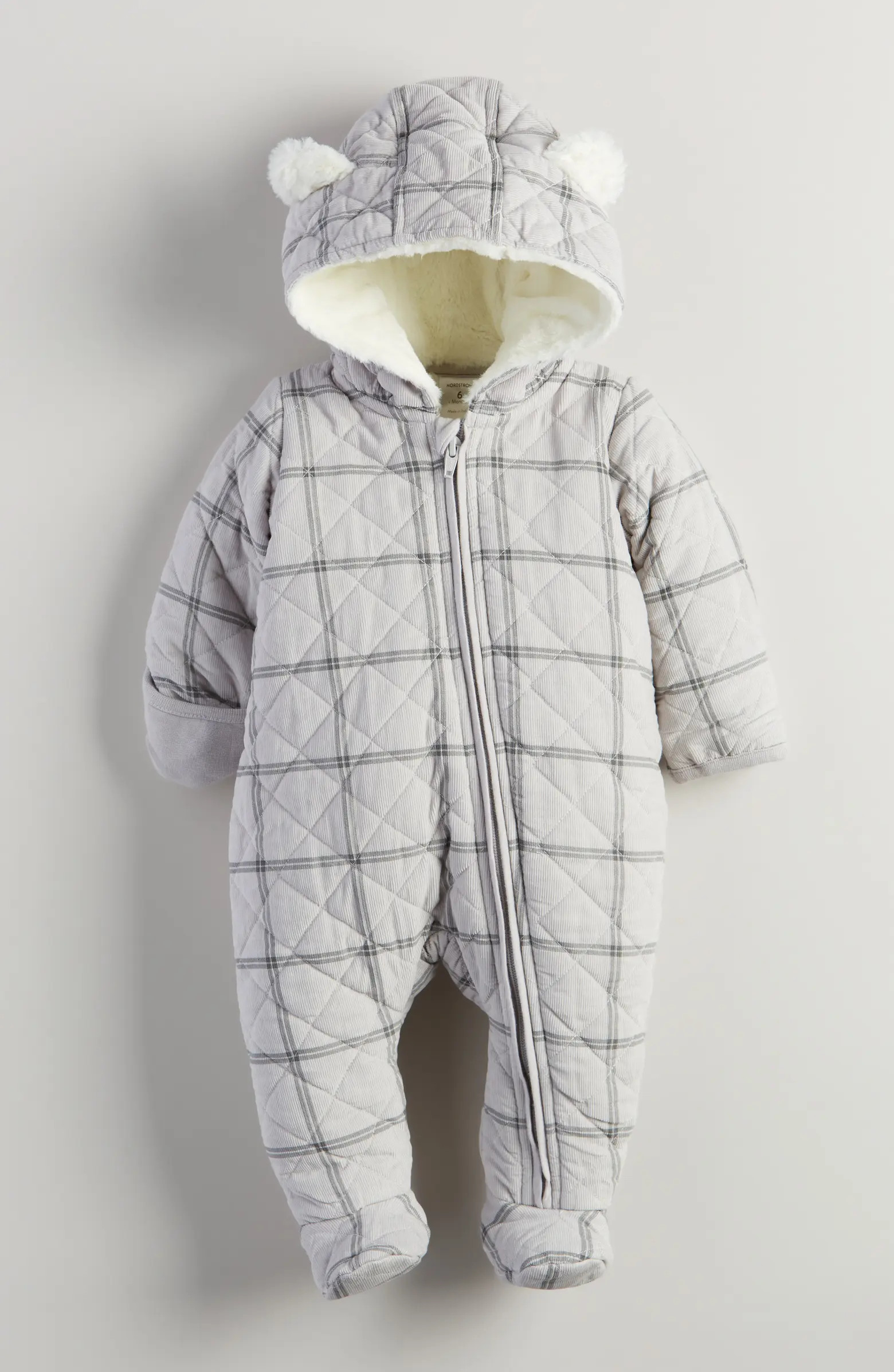 Ear Appliqué Quilted Faux Fur Lined Hooded Bunting | Nordstrom