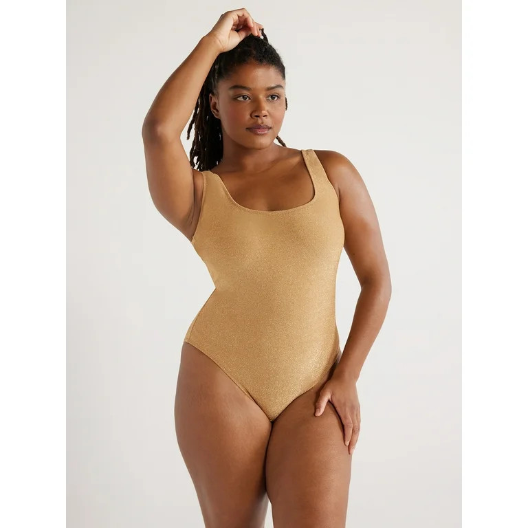 Love & Sports Women's Metallic Scooped Back Tank One-Piece Swimsuit, Black, Sizes XS-XXL - Walmar... | Walmart (US)