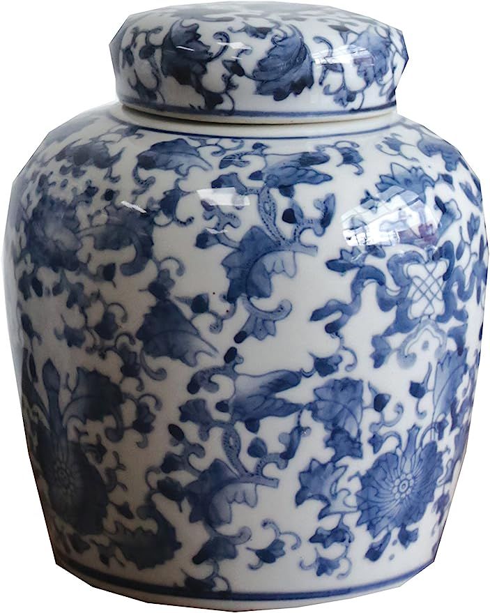 Creative Co-op Blue & White Ceramic Ginger Jar with Lid | Amazon (US)