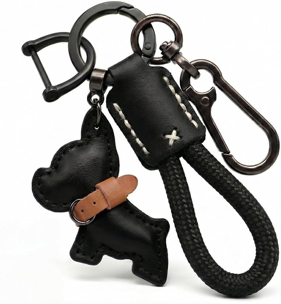 Cowhide Keychain for Women Men,Cute Puppy Keychain Wristlet with Anti-Lost D-Ring,Universal Car K... | Amazon (US)