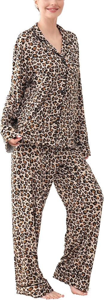 EASWEET Womens Bamboo Viscose Pajama Sets Notch Collar Button Down Long Sleeve Sleepwear Comfy PJ... | Amazon (US)