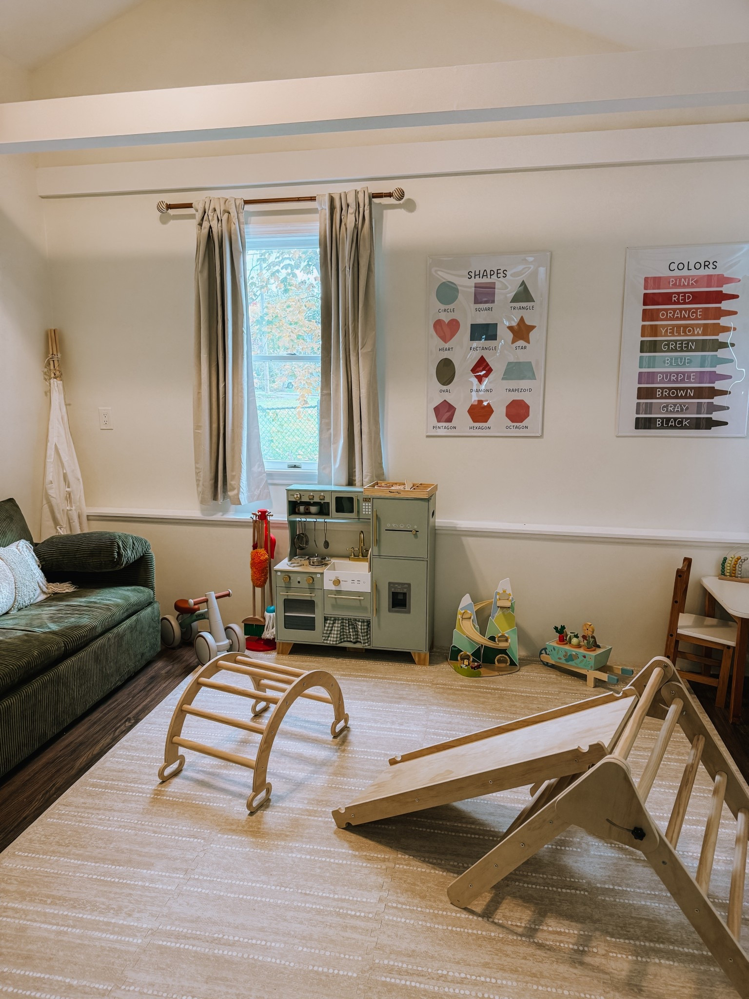 We just finished putting together my 18 month old’s playroom and I’m so pleased with how everything turned out! Having a fun and safe place place for him to play brings me so much joy! The playroom also doubles as a guest space which is why I love the green corduroy futon I found on Amazon! Adding some blackout curtains and fresh paint really transformed the space. On the  walls I chose Alabaster by Sherwin-Williams ✨

#LTKHome #LTKBaby #LTKFamily