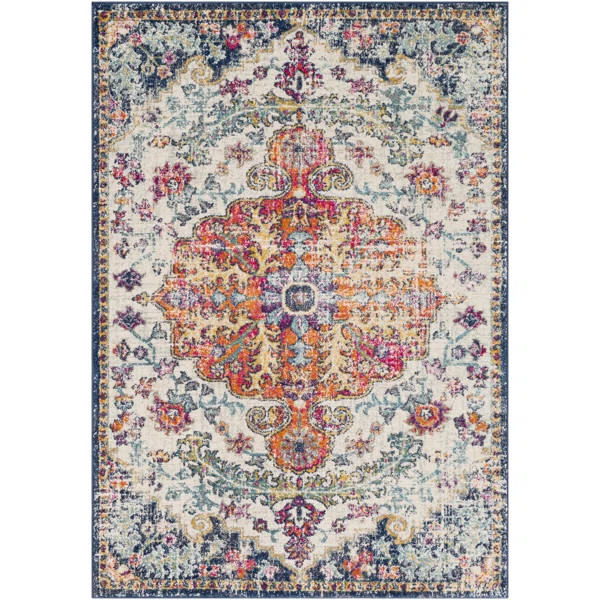 Hillsby Machine Woven / Power Loomed Performance Blue/Orange Rug | Wayfair North America